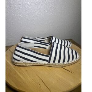 Vionic Coast Valeri Slip-On Flat Navy Striped Espadrilles Size 8.5